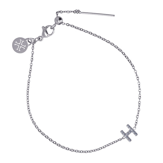 Bracelet femme acier argenté initiale H zirconia 19 cm