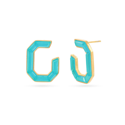 Boucles d'oreilles femme acier doré créoles turquoise géométriques