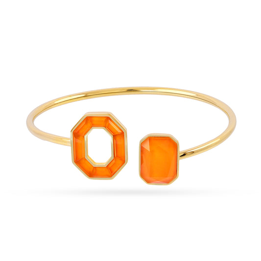 Bracelet femme acier doré pierres synthétiques orange