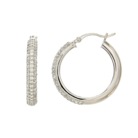 Créoles femme argent rhodié pavé zirconia 26 mm