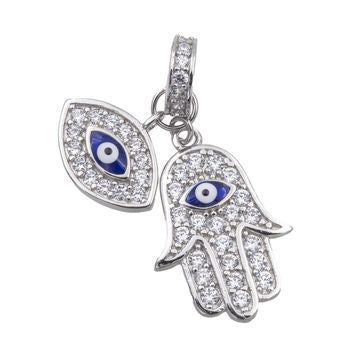 COLLIER ARGENT RHODIE - MAIN DE FATMA - OEIL - ZIRCONIA - 42+3 CM