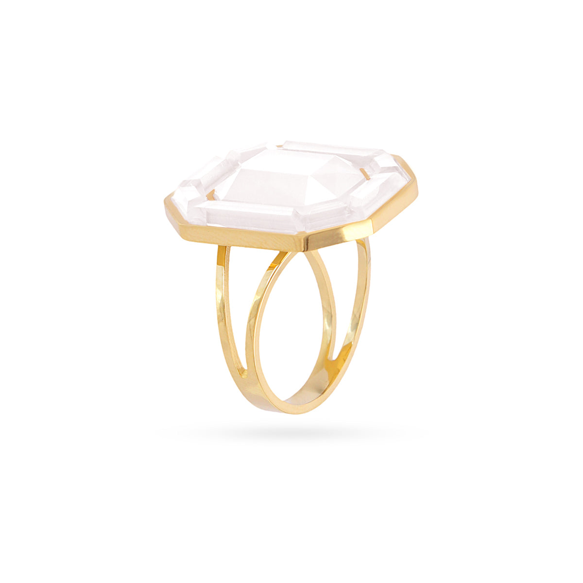 BAGUE - ACIER DORE - PIERRES SYNTHETIQUES BLANCHE - AJUSTABLE