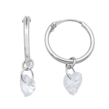 Créoles femme argent rhodié pendentif cœur zirconia 14mm