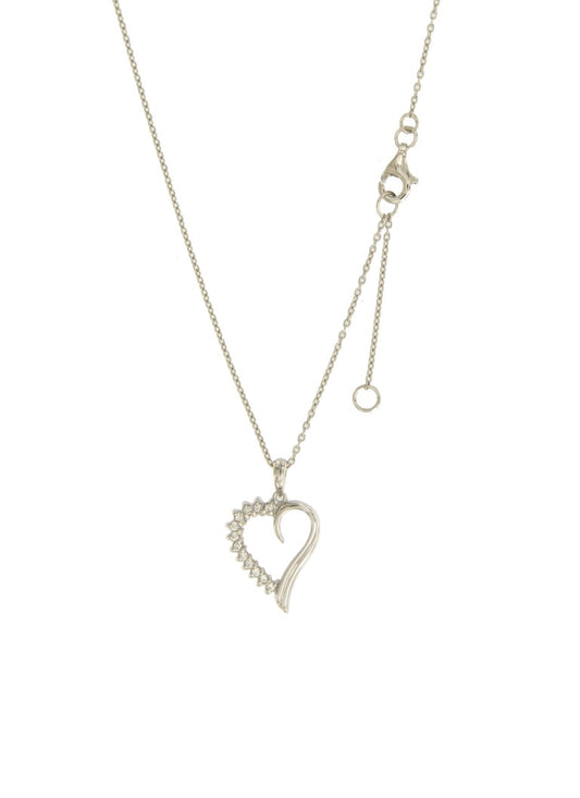 Collier femme argent rhodié pendentif cœur zirconia 42cm