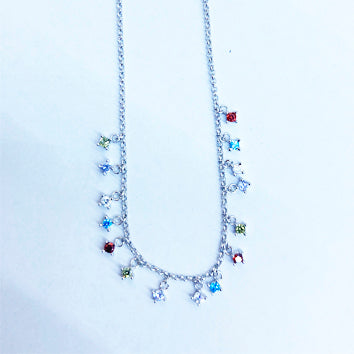 Collier femme argent rhodié zirconia multicolore 42 cm