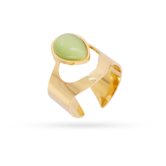 Bague femme acier doré pierre synthétique verte ajustable