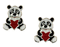 Clous d'oreilles enfant argent panda laque multicolore