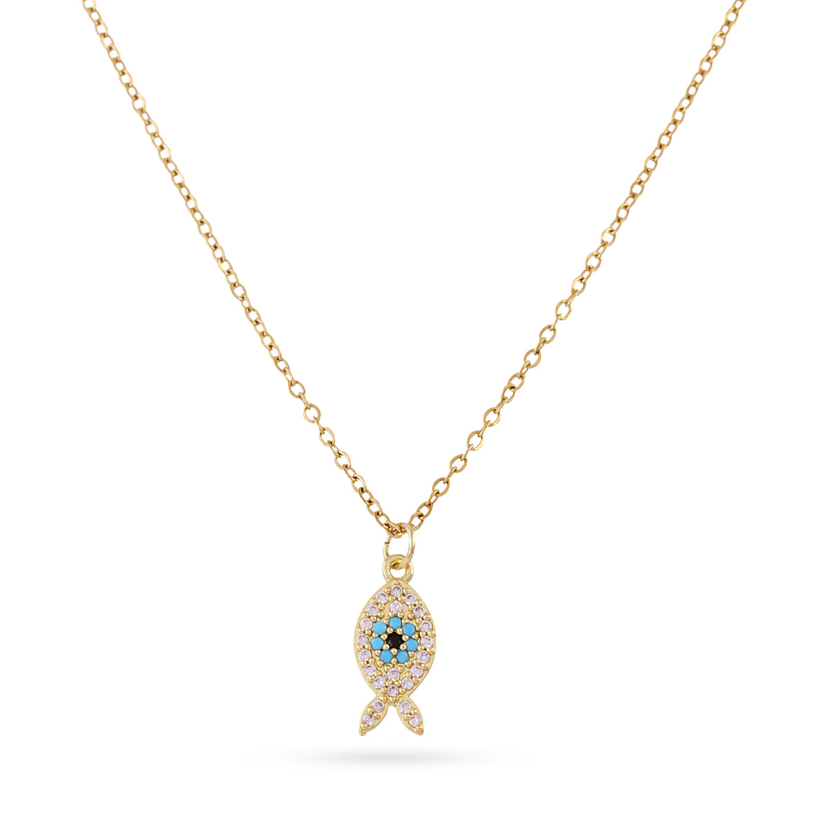 Collier femme acier doré pendentif poisson zirconia