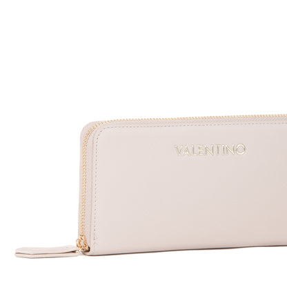 Portefeuille femme zippé beige finition lisse dorée
