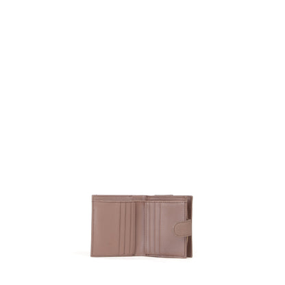 Portefeuille femme cuir grainé taupe compact à rabat