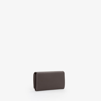 Portefeuille femme simili cuir grainé taupe fermeture clapet