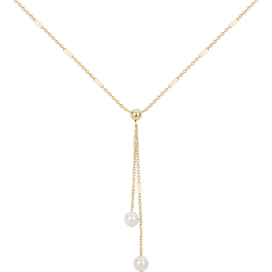 Collier femme acier doré lariat perles synthétiques