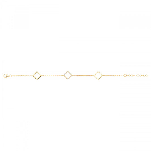 Bracelet femme plaqué or jaune trèfle zirconia