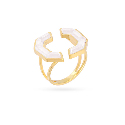Bague femme acier doré pierre synthétique blanche ajustable