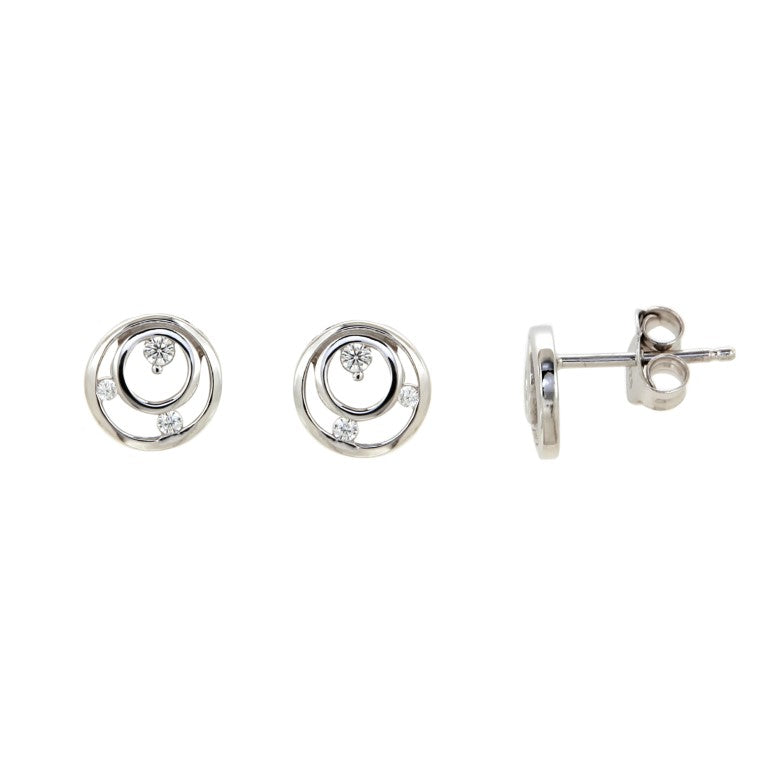 Clous d'oreilles femme argent rhodié double cercle zirconia