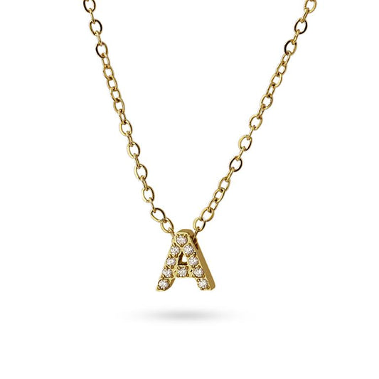Collier femme acier doré lettre A zirconia 38cm