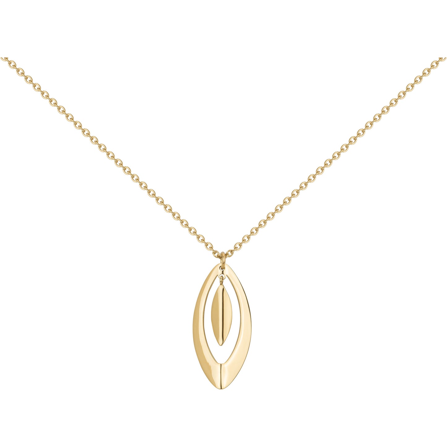 Collier femme acier doré pendentif double marquise