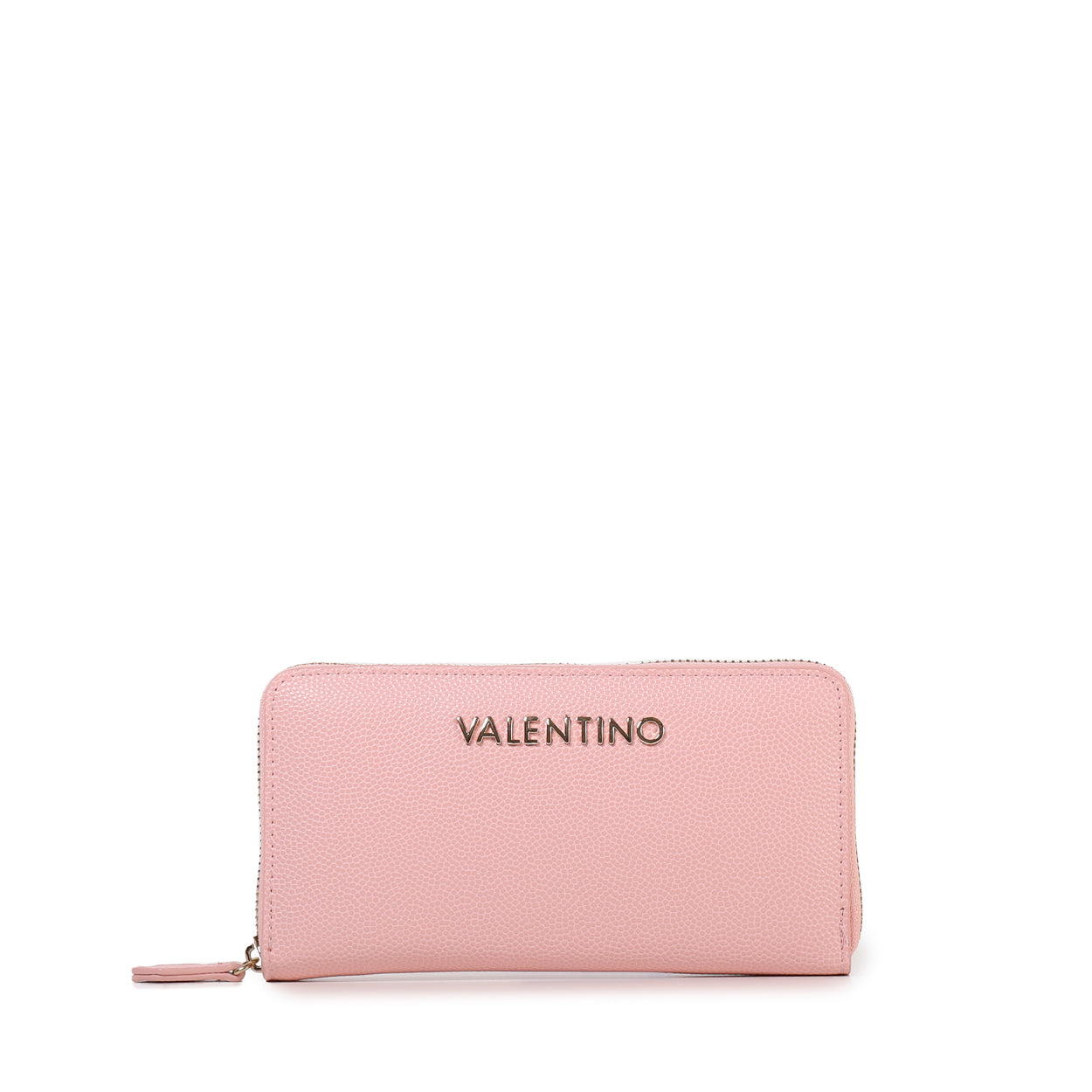 Portefeuille femme zippé rose poudré grainé Valentino
