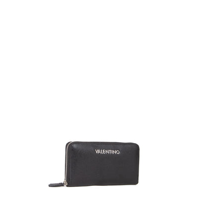 Portefeuille femme zippé noir grain caviar argenté