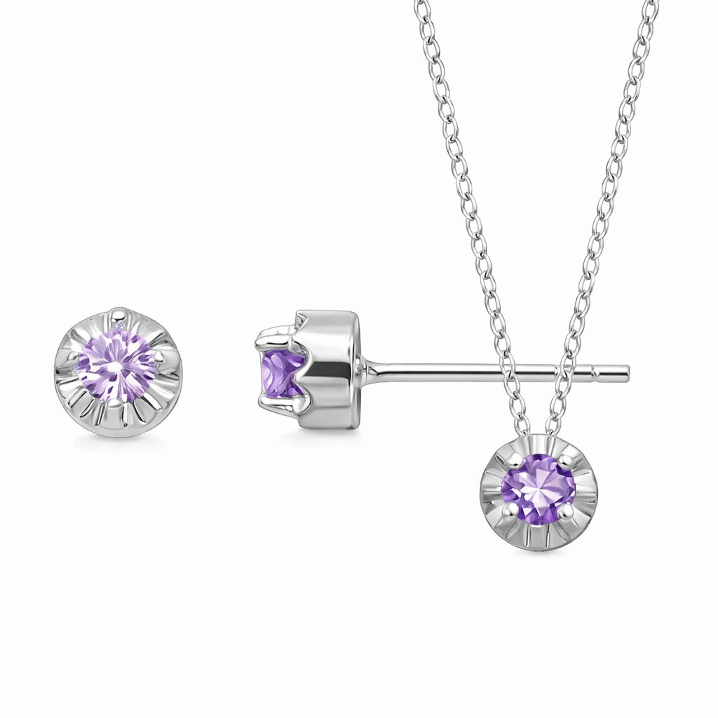 Parure argent rhodié femme zirconia lavande collier boucles