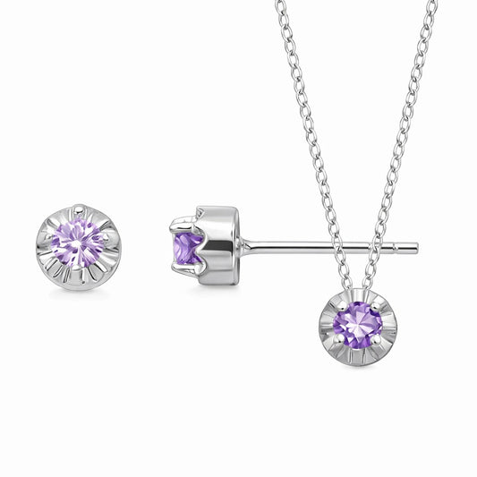 Parure argent rhodié femme zirconia lavande collier boucles