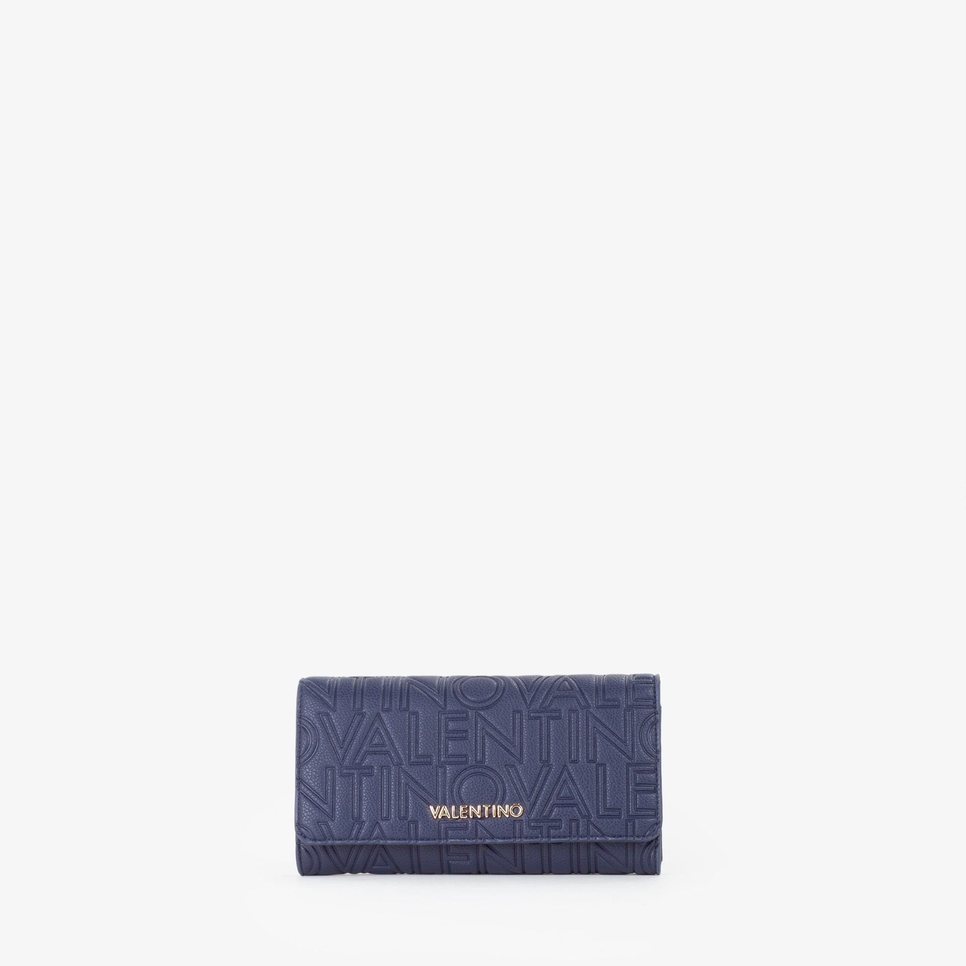 Portefeuille femme simili cuir bleu marine monogramme embossé