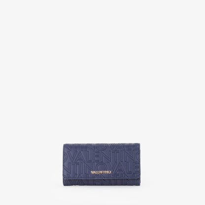 Portefeuille femme simili cuir bleu marine monogramme embossé
