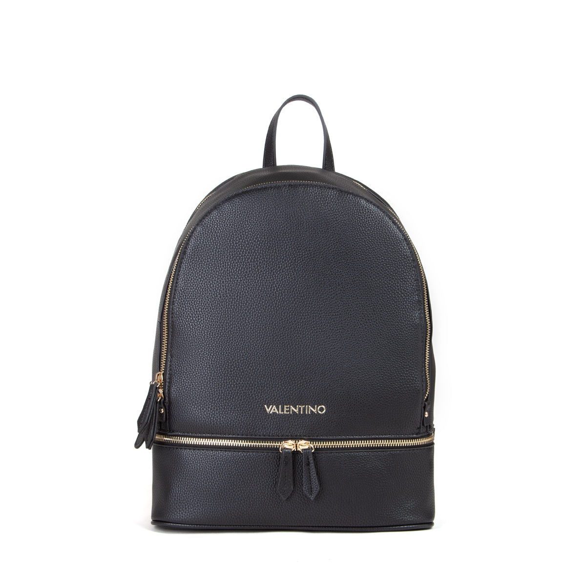 Sac à dos femme cuir grainé noir zips dorés élégant