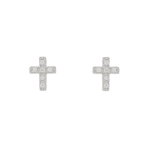 Boucles d'oreilles femme argent rhodié croix zirconia