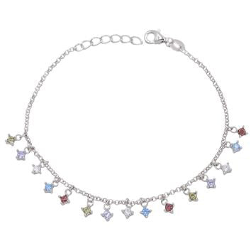 Chaîne cheville femme argent rhodié zirconia multicolore