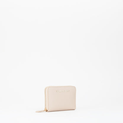 Portemonnaie femme zippé écru grain fin doré