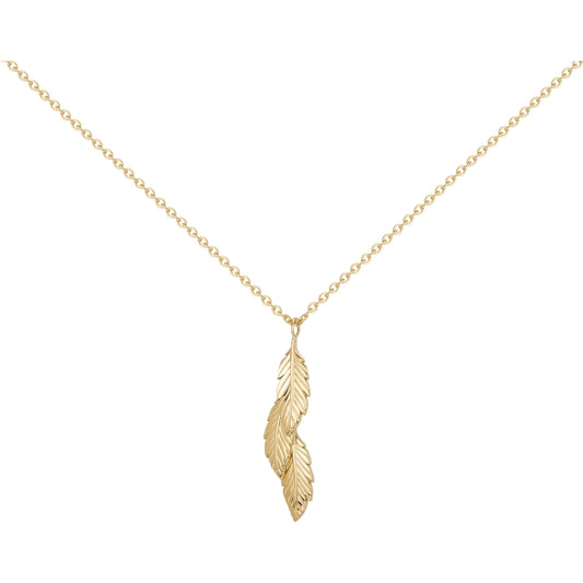 Collier femme acier doré pendentif double plume