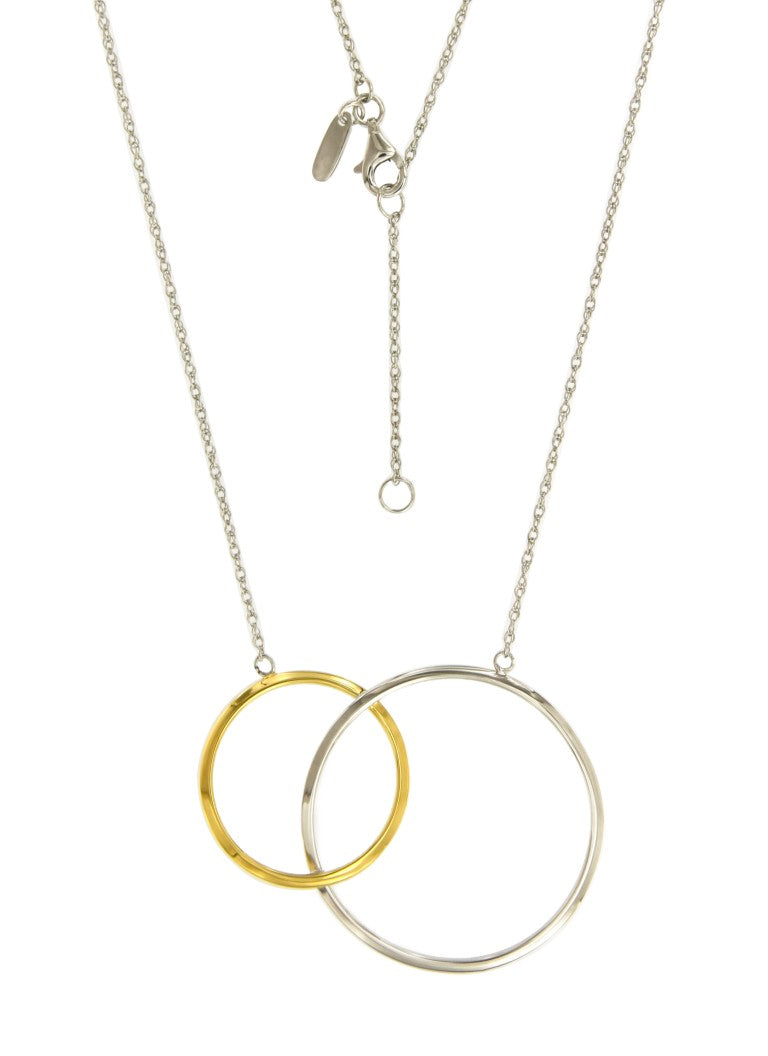 Collier femme argent rhodié deux anneaux bicolore or 42cm