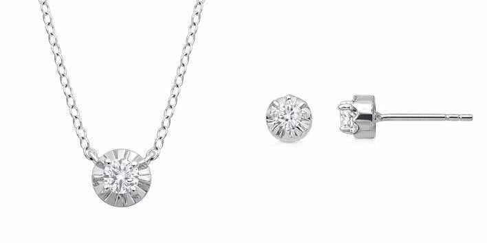 Parure femme argent rhodié collier et boucles zirconia