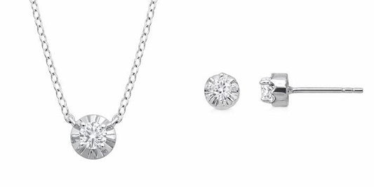 Parure femme argent rhodié collier et boucles zirconia
