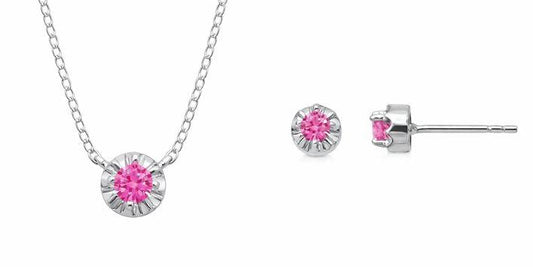 Parure femme argent rhodié zirconia rose collier boucles