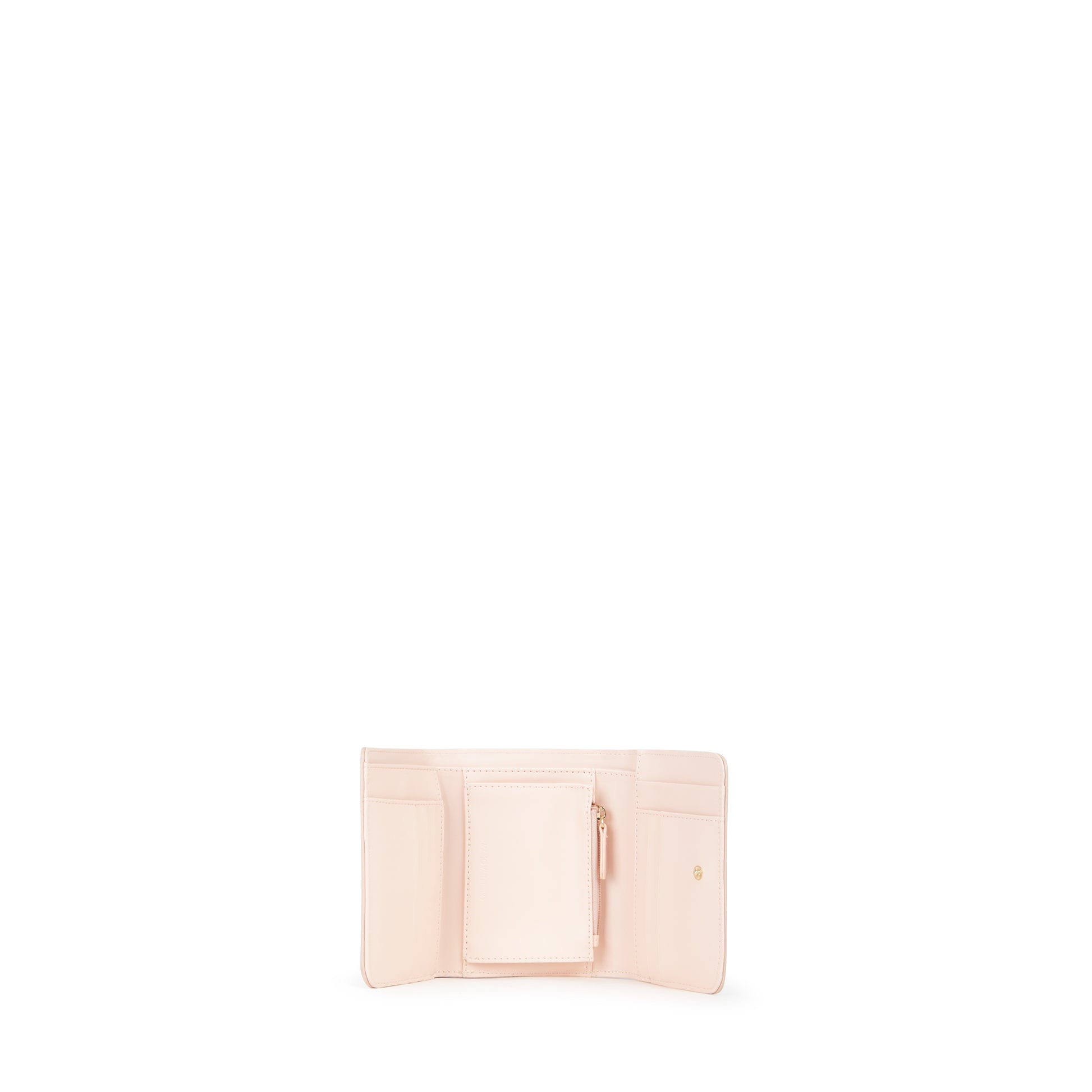 Portefeuille femme compact rose poudré fermoir à rabat