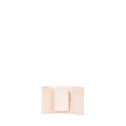 Portefeuille femme compact rose poudré fermoir à rabat