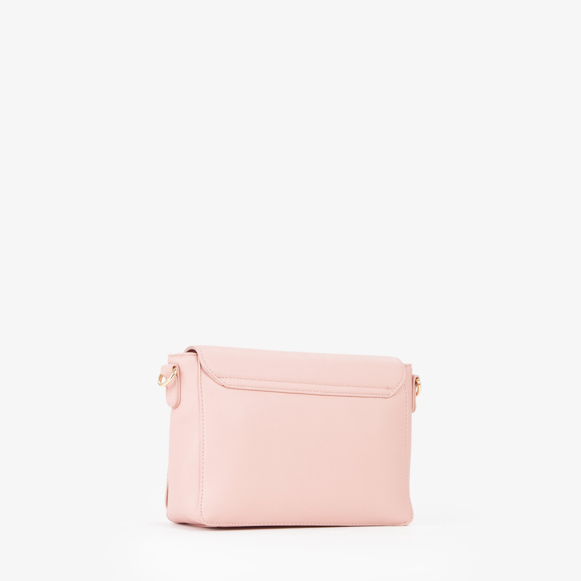 Sac bandoulière femme rose poudré logo embossé