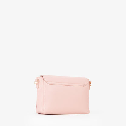 Sac bandoulière femme rose poudré logo embossé