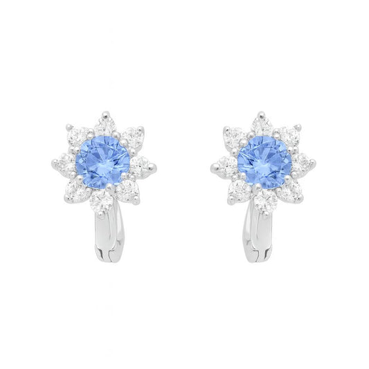 Boucles d'oreilles femme argent rhodié topaze bleue fleur
