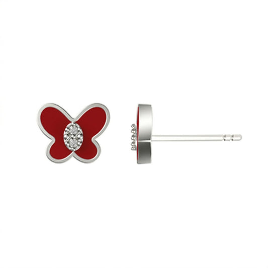 Boucles d'oreilles enfant argent papillon laque rouge zirconia