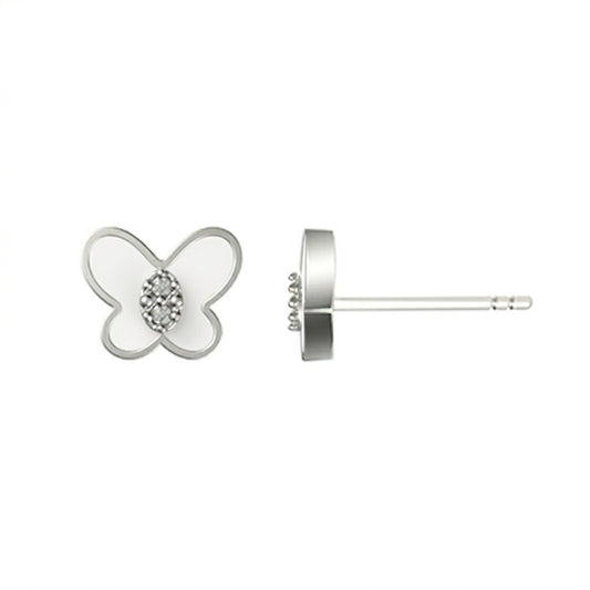 Boucles d'oreilles enfant argent papillon laque blanc zirconia