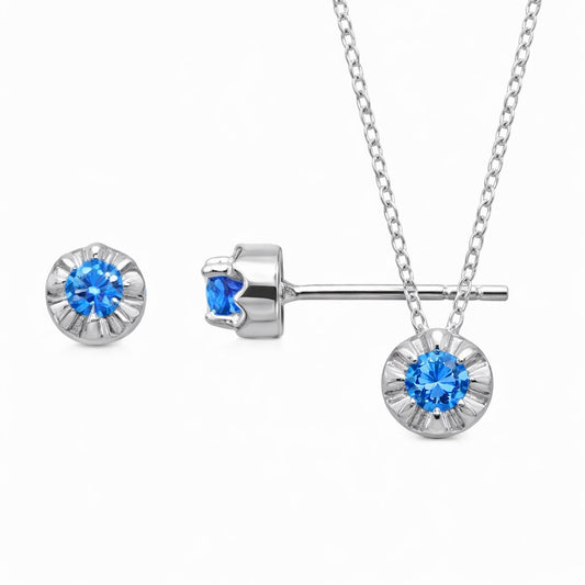 Parure femme argent rhodié zirconia bleu sertis