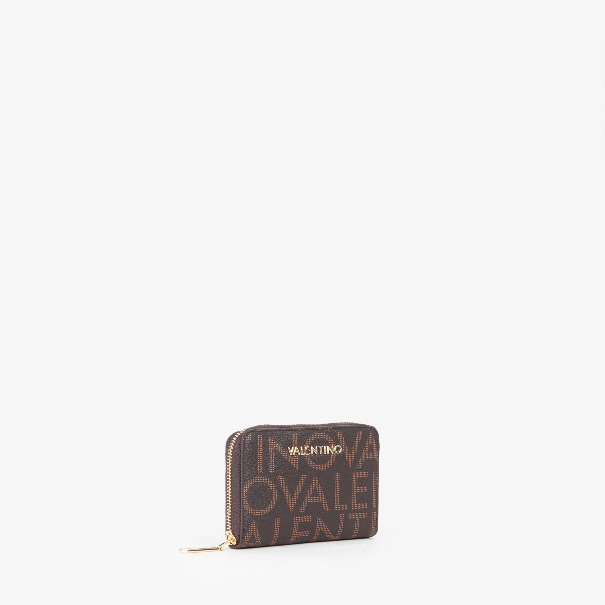 Portefeuille femme zippé motif monogramme brun camel