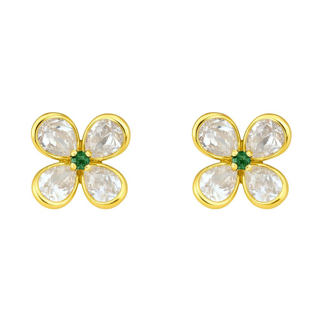 Clou d'oreille femme or 9 carats motif fleur zirkonia