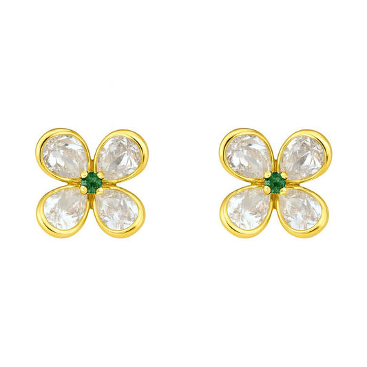 Clou d'oreille femme or 9 carats motif fleur zirkonia