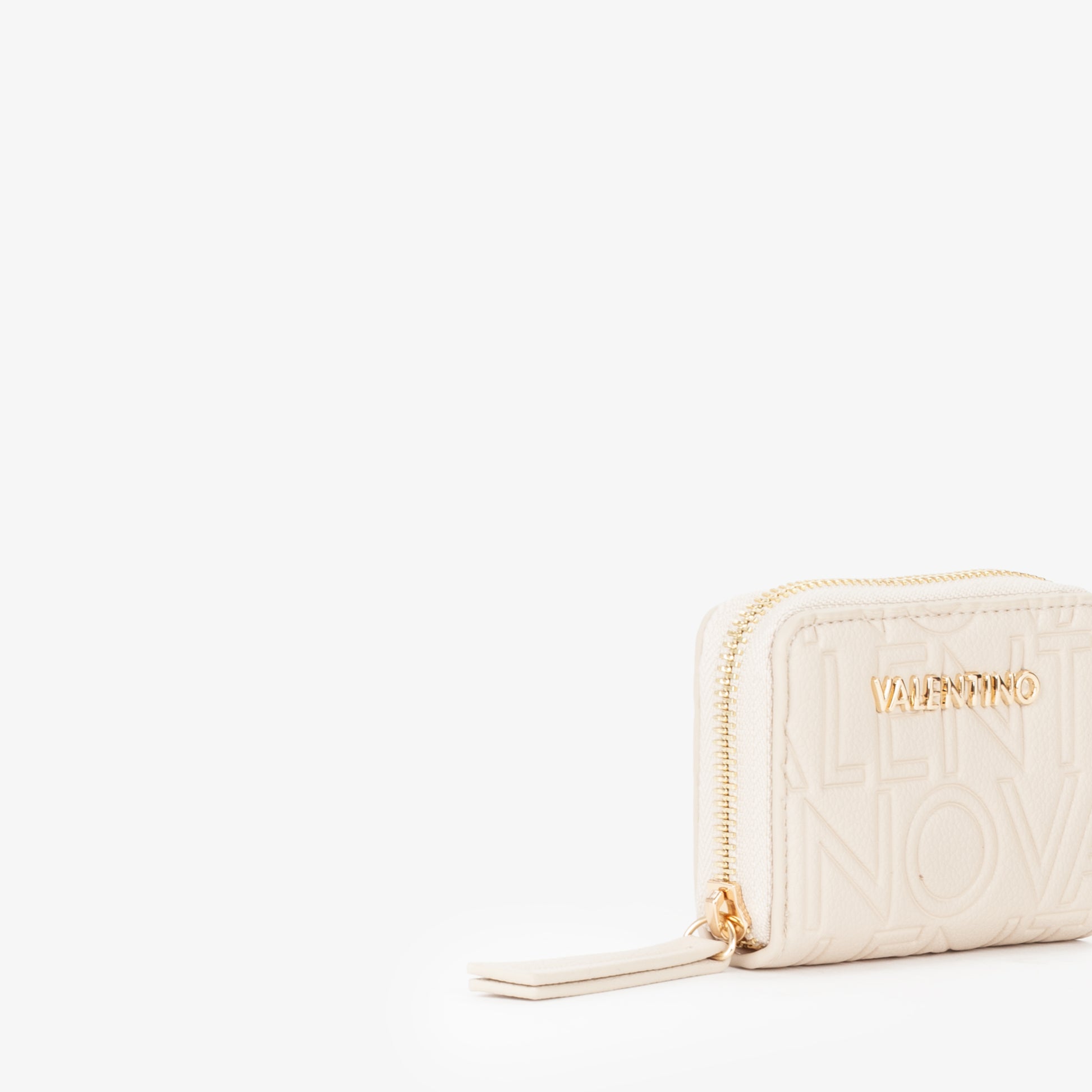Petit portefeuille femme écru zippé motif embossé