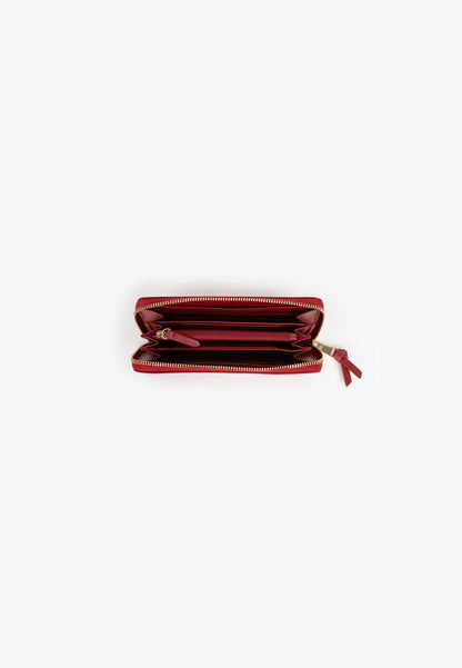 Portefeuille femme zippé rouge cerise élégant