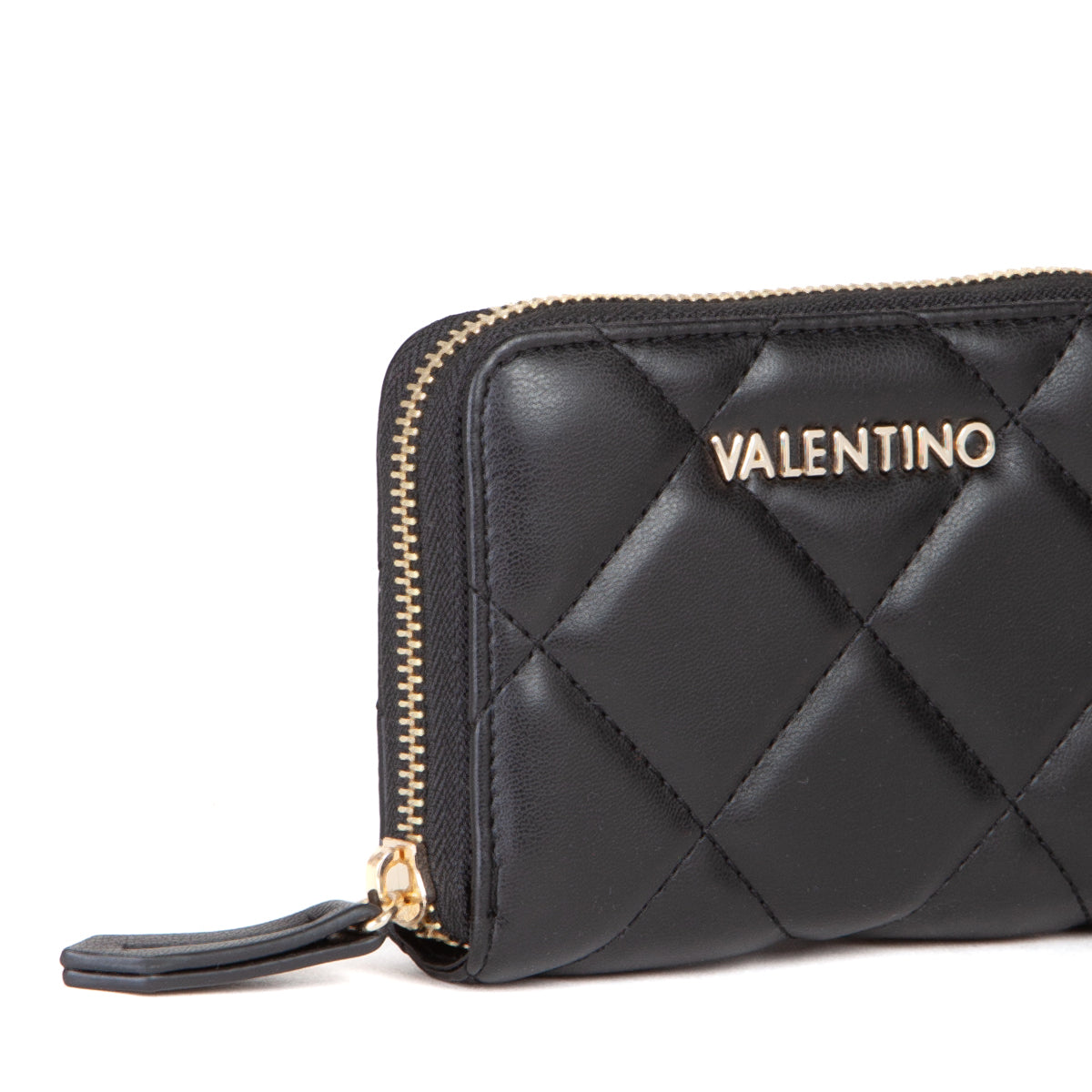 Portemonnaie femme noir matelassé zippé compact